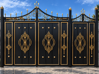 ست درب حیاطی ، آهن سنگین، نو رنگ خورده ، طرح ویلایی -گلدار ساده