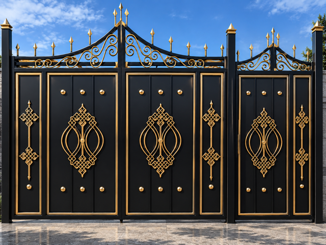 ست درب حیاطی ، آهن سنگین، نو رنگ خورده ، طرح ویلایی -گلدار ساده